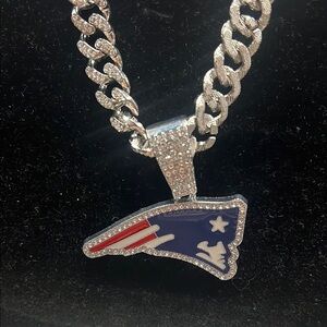New England Patriots Silver Chain Necklace Rhinestones